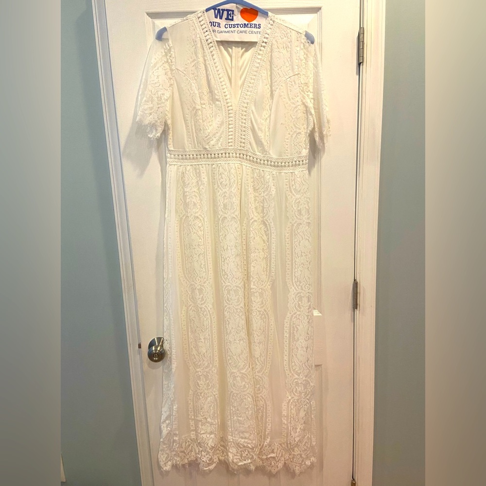 White Maxi Dress with Lace Detail